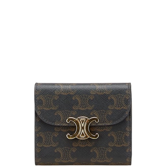 Celine Wallet Macadam Brown Leather Tri Black - Picture 1 of 8